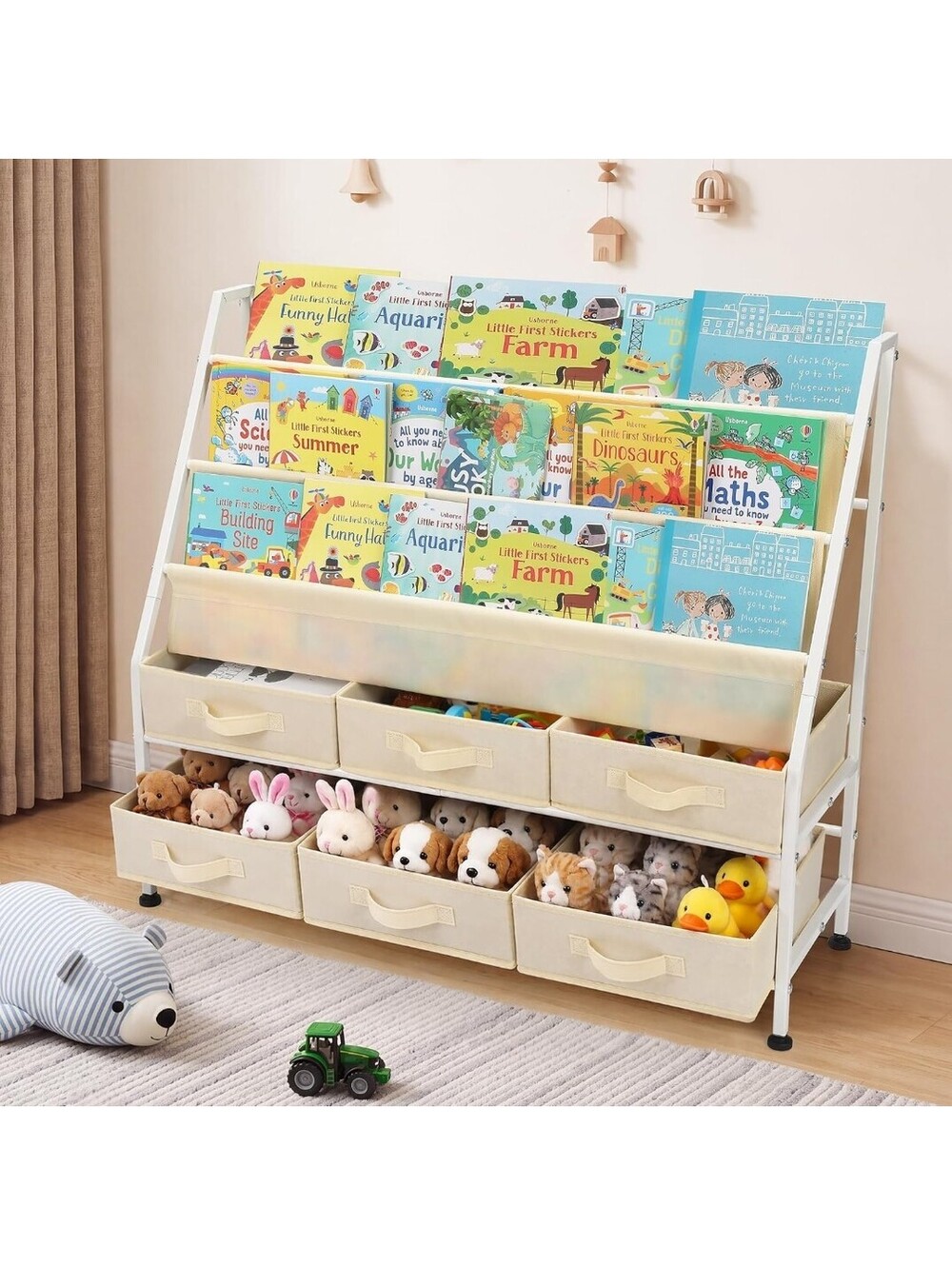 36" Extra Wide Kids Bookshelf Toy Organizer 3-Tier 6 Bins